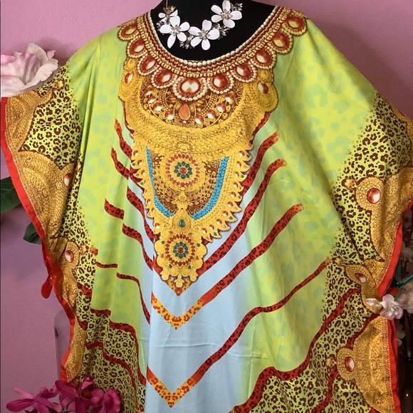 🌼NWT WINLAR🐅 VIBRANT LEOPARD COVERUP CAFTAN - Picture 3 of 14